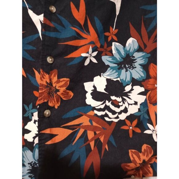 GoodFellow Shirt Men's Small Slim Navy Orange Button Front Short Sleeve Tropical - Picture 4 of 8